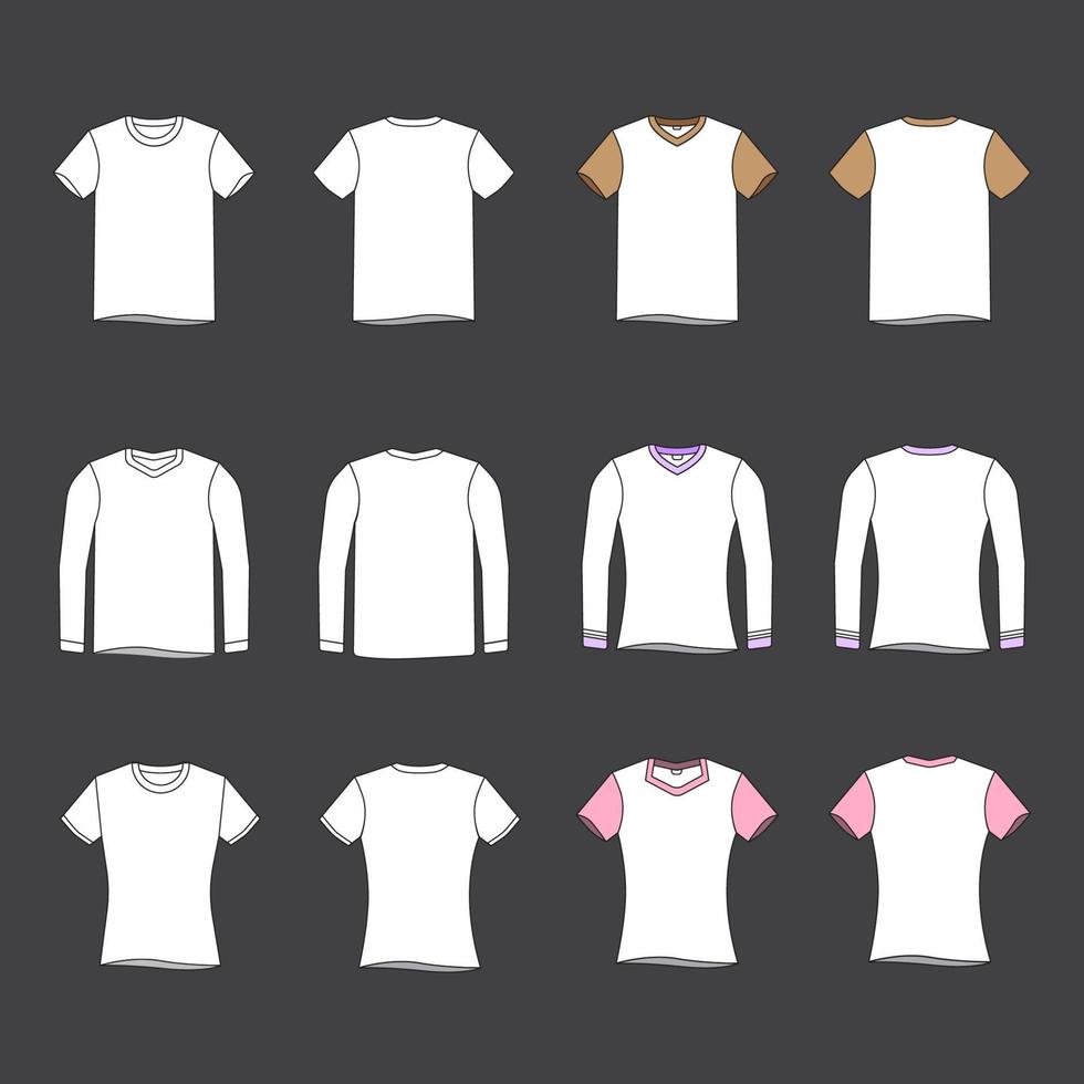 Flat T-Shirt Outline Mockup Pack vector