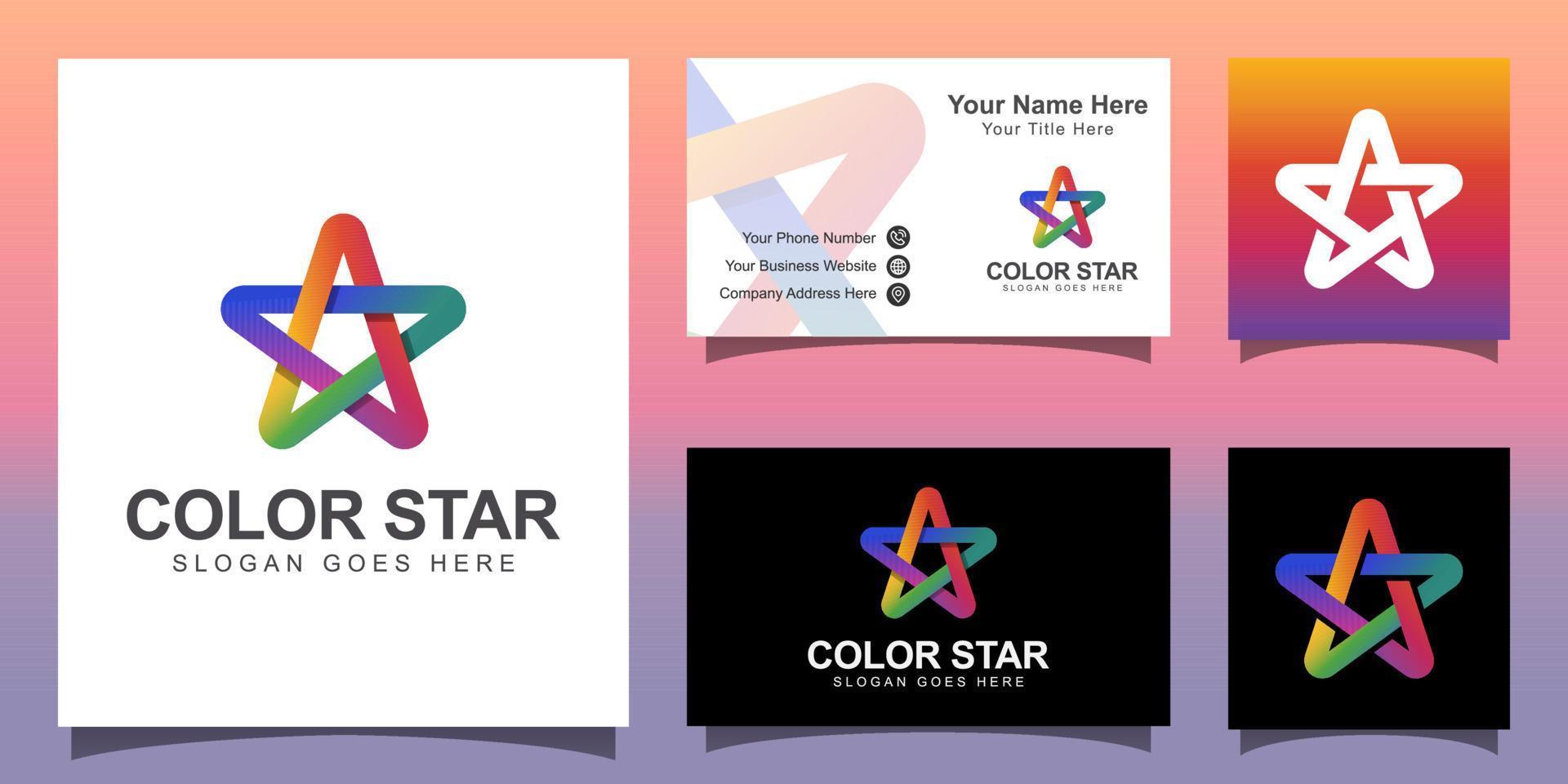 logotipo de estrella colorido moderno, logotipo de medios de estrella con plantilla de diseño de tarjeta de visita vector