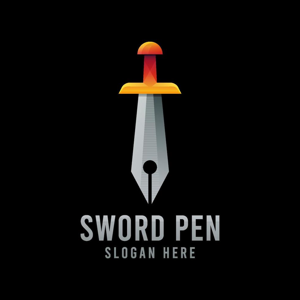 logotipo de abogado, espada degradada con diseño de logotipo de pluma vector