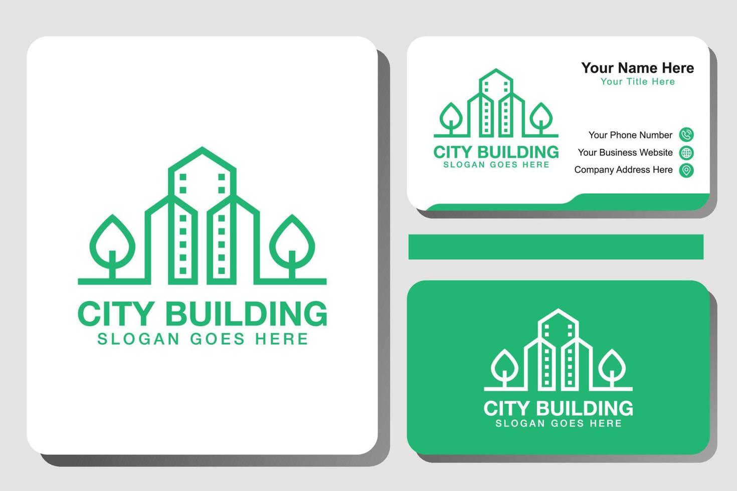 modern Green city building logo, line art eco city logo with identity card design, vector template