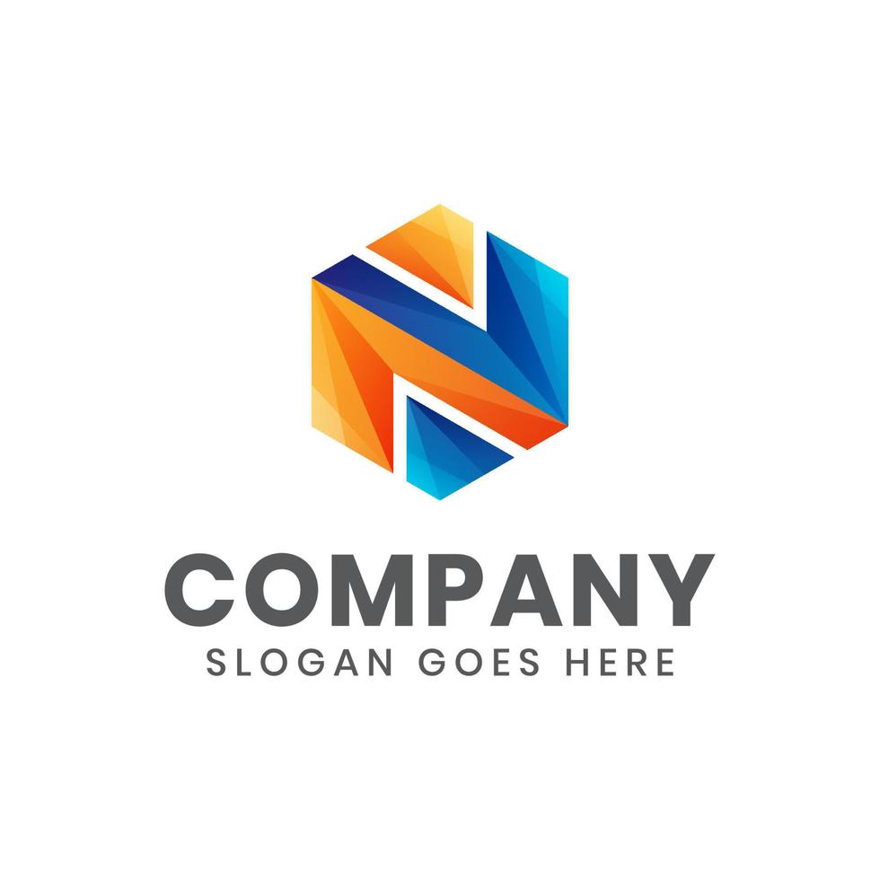 modern color initial letter N hexagon logo for your business or company vector