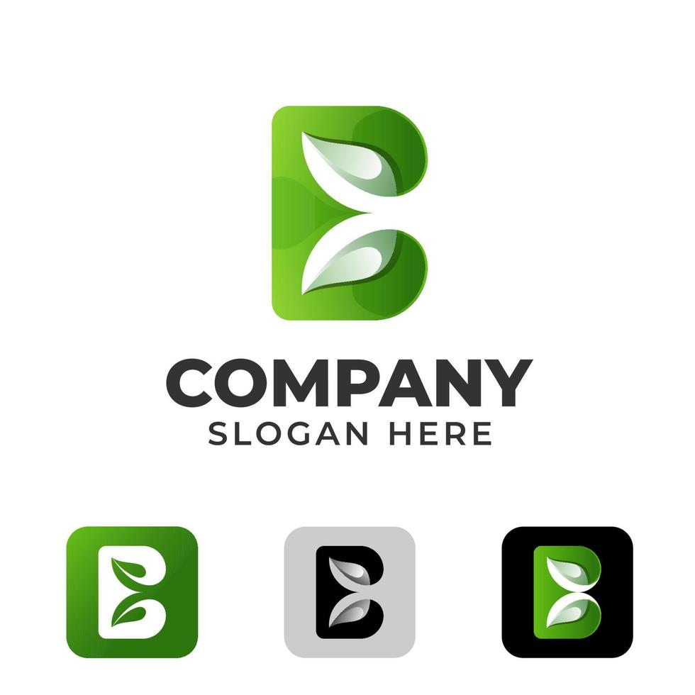 bio leaf with letter B logo design vector