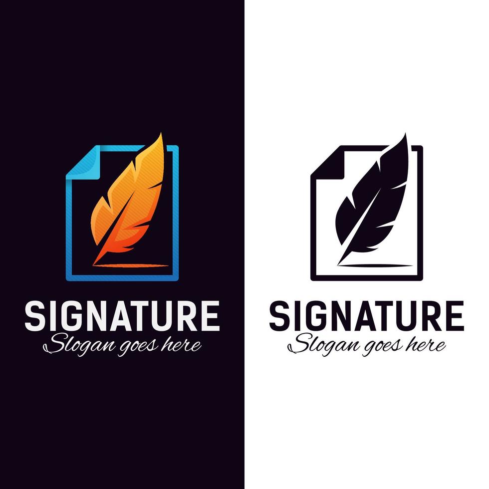 document feather signature logo design vector template