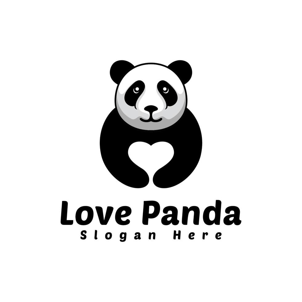 Love panda silhouette animal logo design vector template