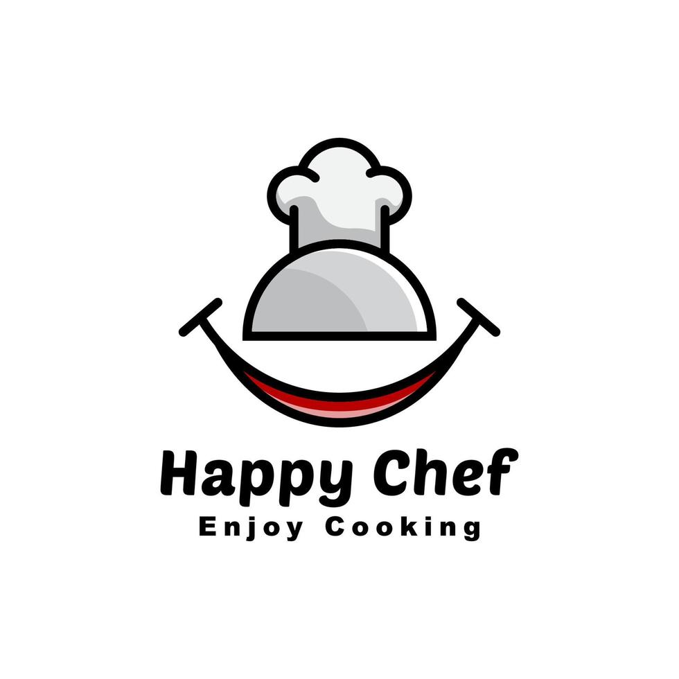 chef feliz disfruta cocinando plantilla de vector de logotipo moderno