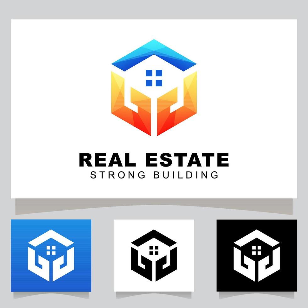 modern color hand strong real estate building logo design vector template