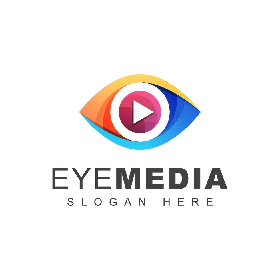 logotipo de medios visuales de ojos de color, tecnología de medios de aspecto o plantilla de vector de diseño de logotipo multimedia