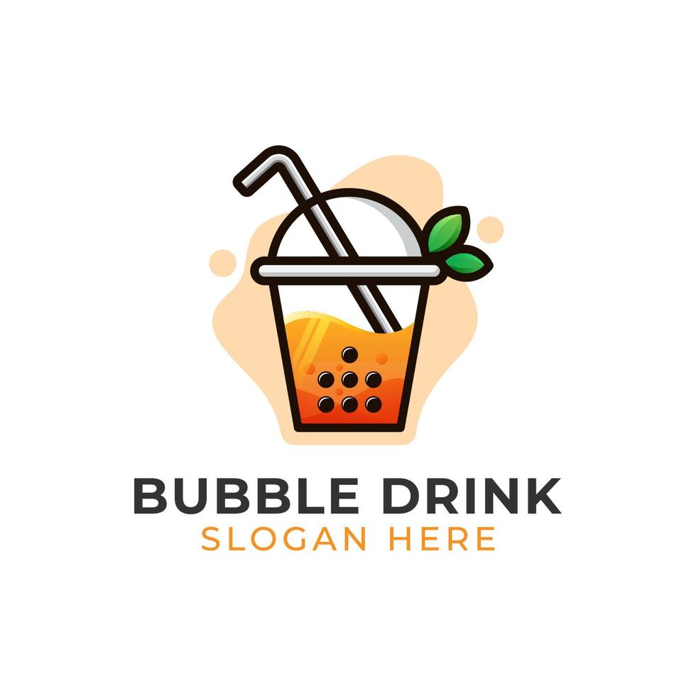 bubble drink tea with leaf logo design vector template