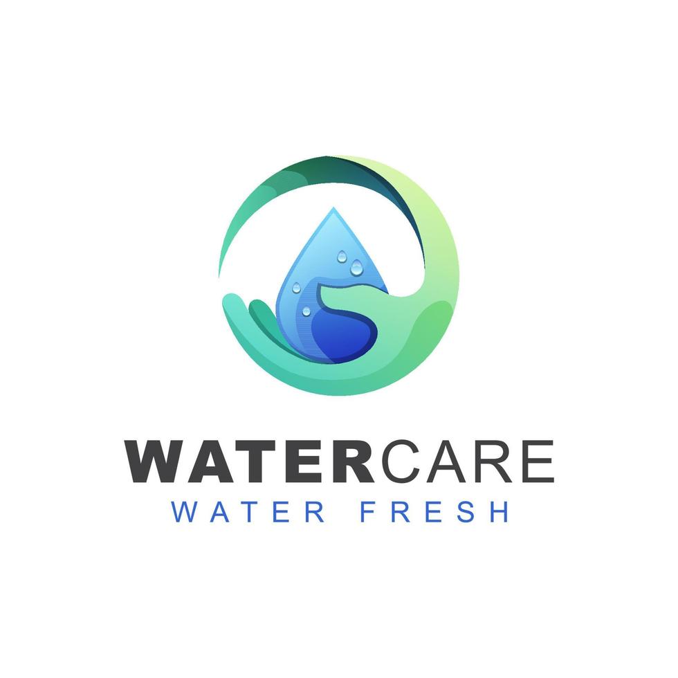 fresh water care logo. hand water drop logo design vector template