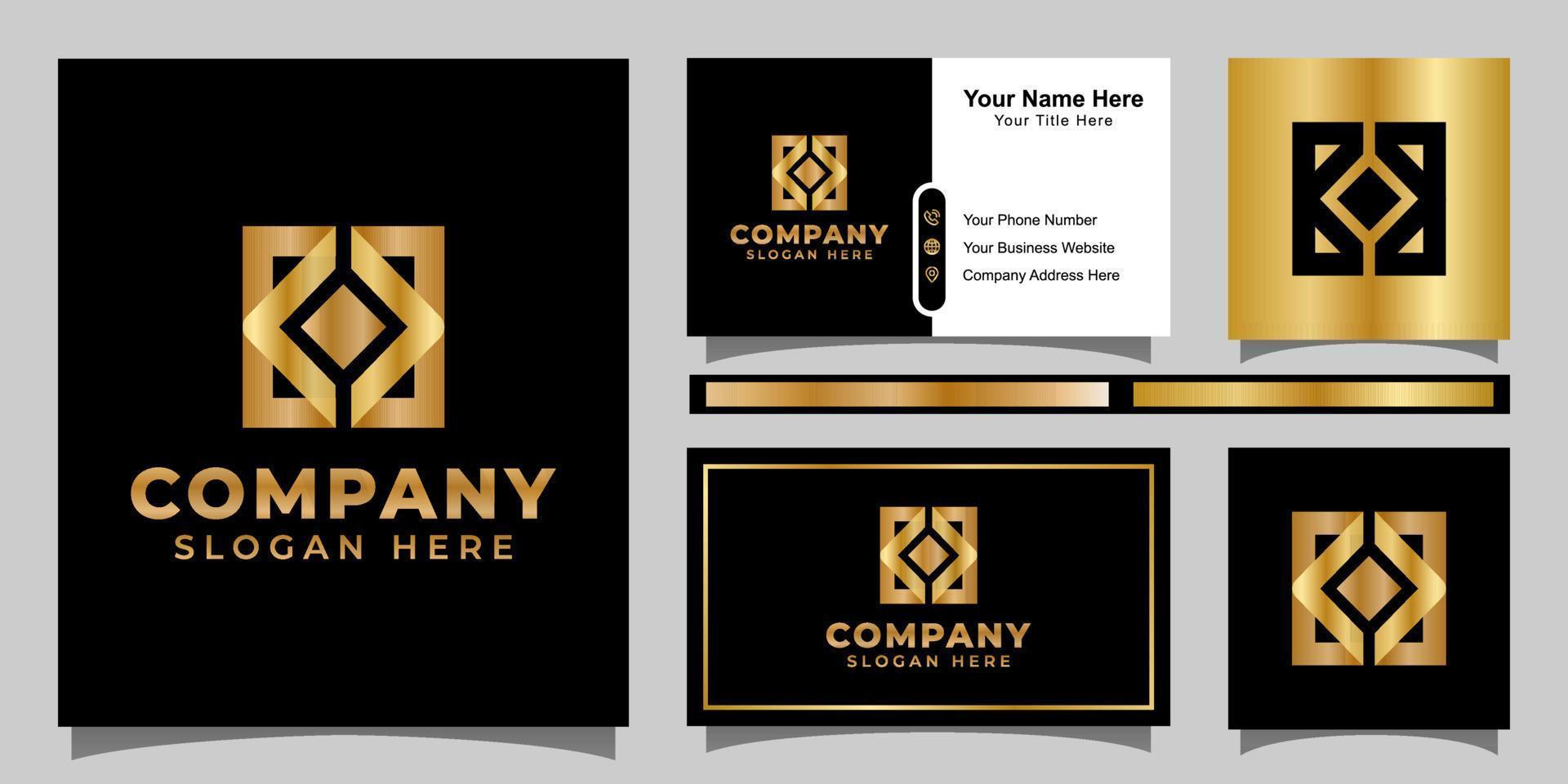 monogram creative square business logo, golden letter K with square logo design with business card vector