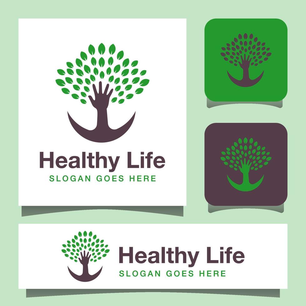 green tree life with hope hand logo design, Abstract tree made of hands and leaves. Nature logo or ecology vector