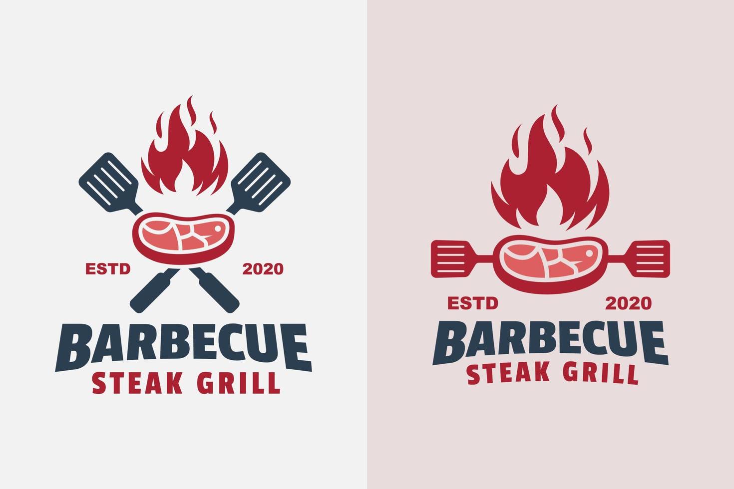 paquete de dos logotipos de bistec a la parrilla retro vintage vector