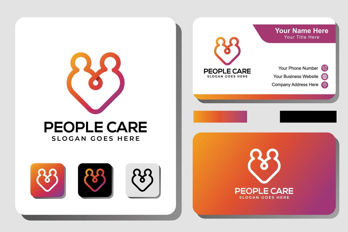 el diseño del logotipo del cuidado de la gente de arte lineal, el uso del concepto humano con amor para el diseño de la tarjeta de visita vector