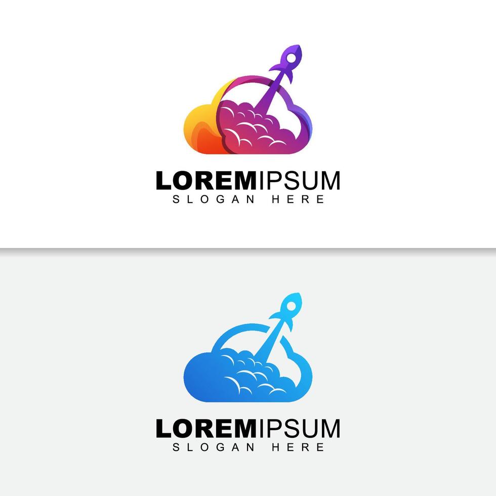 logotipo de aterrizaje de cohetes empresariales, diseño de logotipo de rendimiento en la nube dos versiones vector