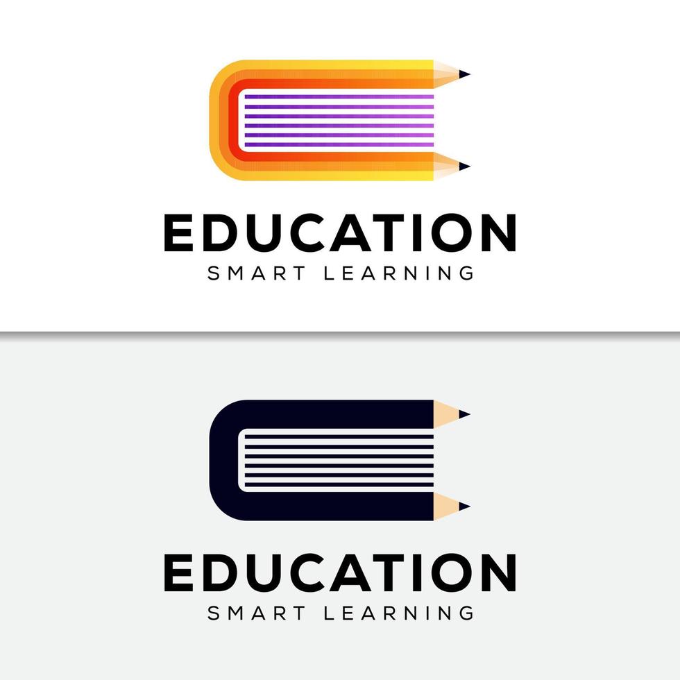 Education school logo. pencil with book logo design premuim vector template