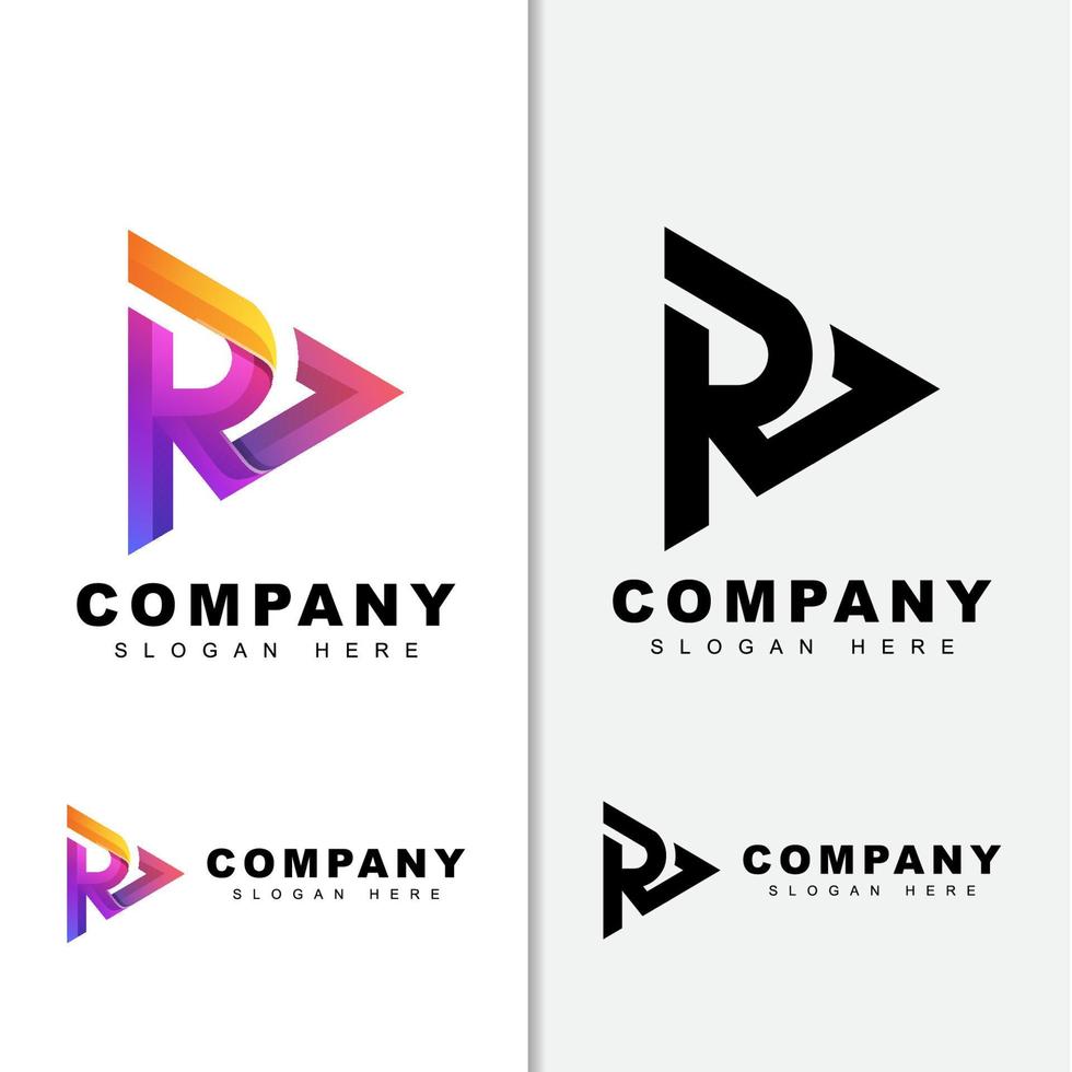 modern color initial Letter R media play logo design two version vector