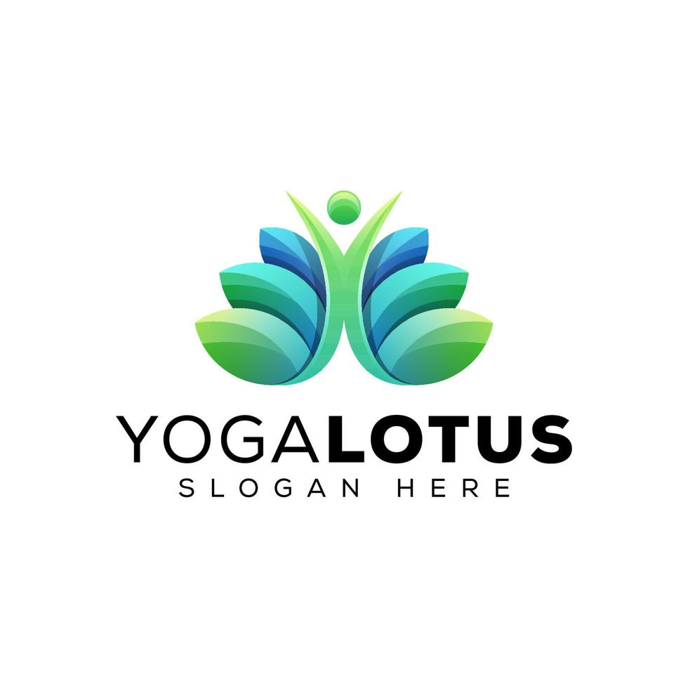 green yoga lotus people health logo design vector template, human meditation in lotus flower vector illustration