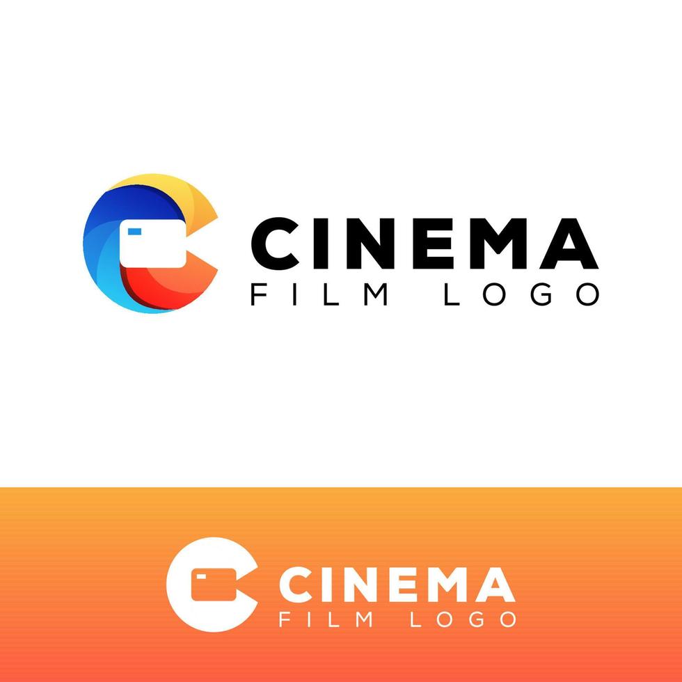 logotipo de cine en color moderno, letra inicial c con plantilla de vector de diseño de logotipo de video de cámara