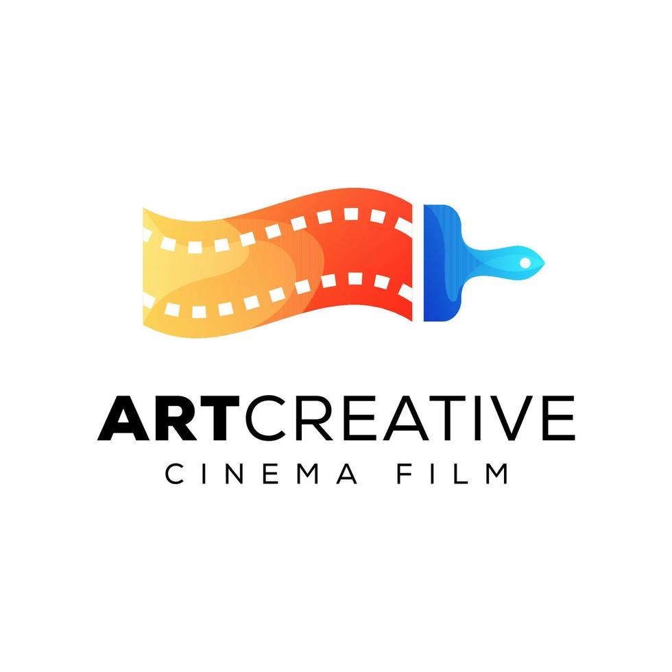 Art Creative cinema film logo, creative team studio logo, paint with roll video logo concept vector