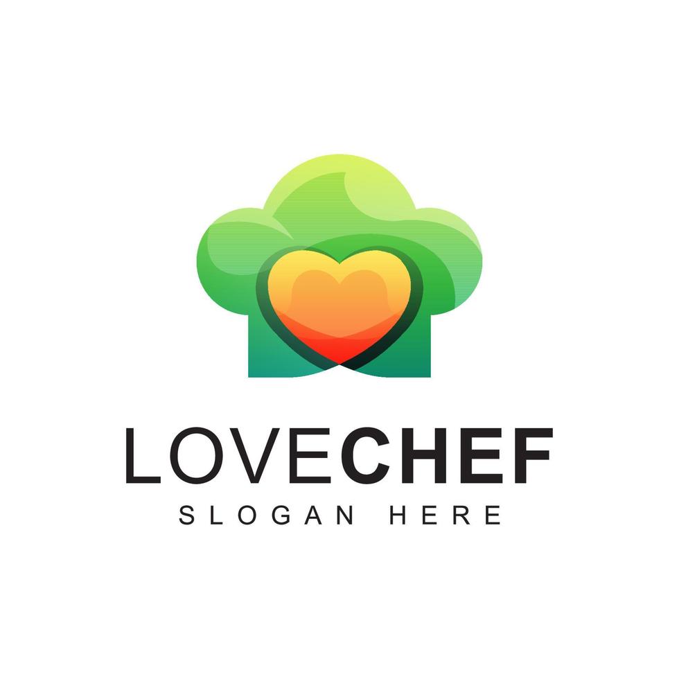 logotipo de chef de amor colorido, plantilla de vector de diseño de logotipo de cocina feliz