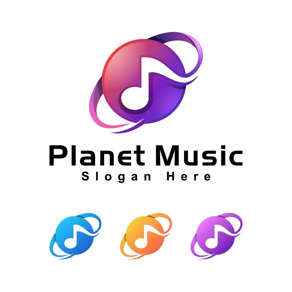 logotipo de música del planeta, plantilla de vector de diseño de logotipo de música de tendencia global