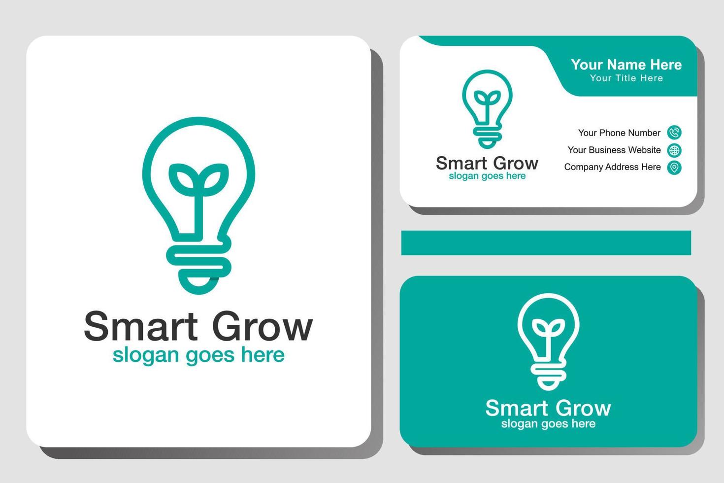 Green energy logo icon sign vector design template with light bulb and plant with identity card design