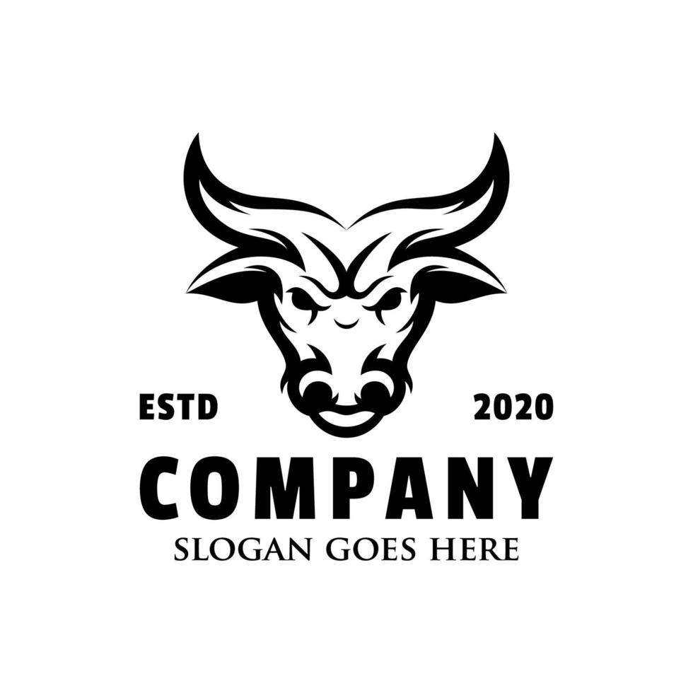 vintage retro head bull logo for your brand design template, black buffalo mascot logo vector