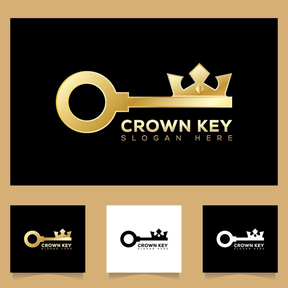 concepto del logotipo de la llave de la corona, diseño del logotipo inmobiliario de la llave del rey vector