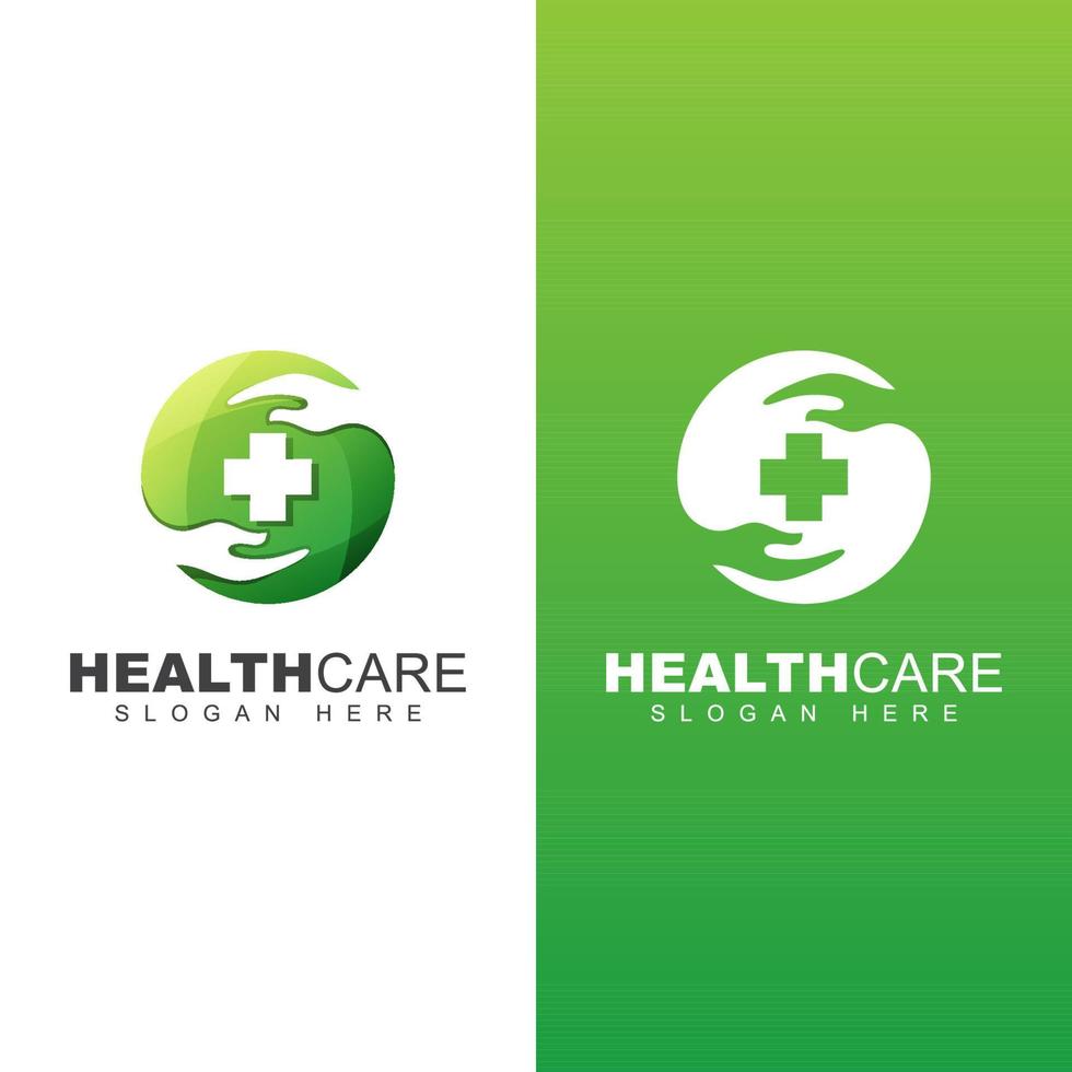 logotipo médico de atención médica. cuidado de manos, plantilla de vector de diseño de logotipo de farmacia