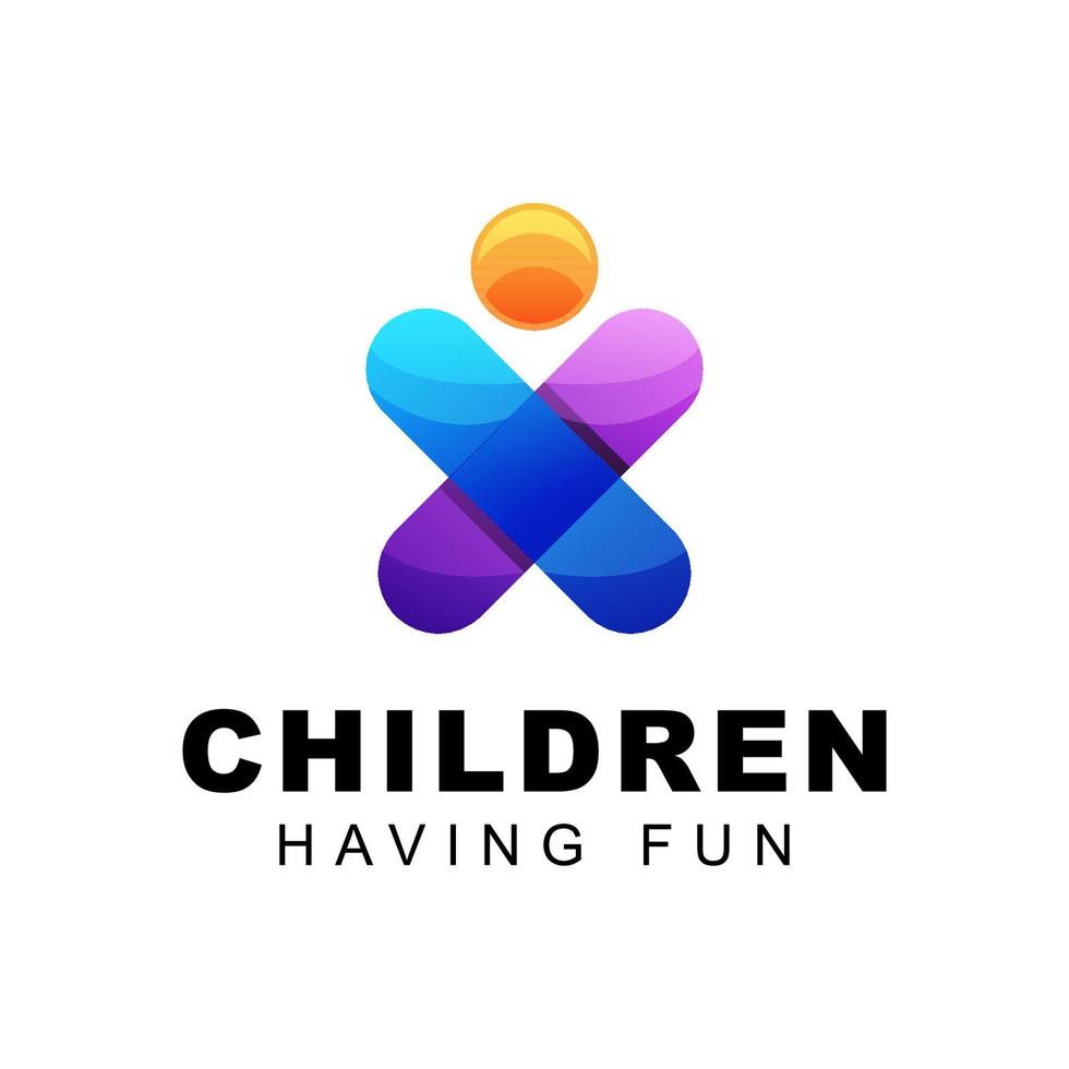 modern colorful children logo, people, human logo design vector template