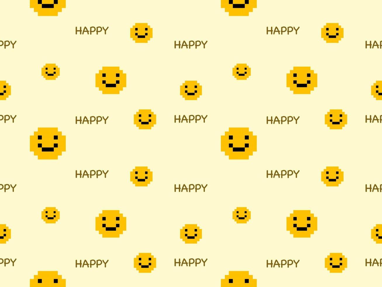 Smile cartoon character seamless pattern on yellow background.Pixel style vector