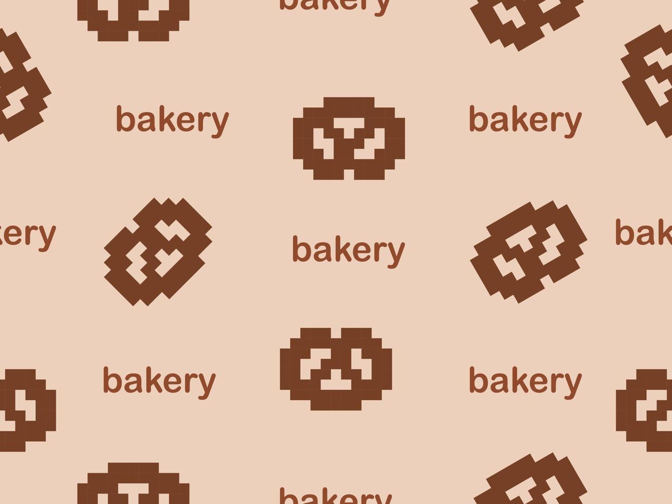 Cookie cartoon character seamless pattern on brown background.Pixel style vector