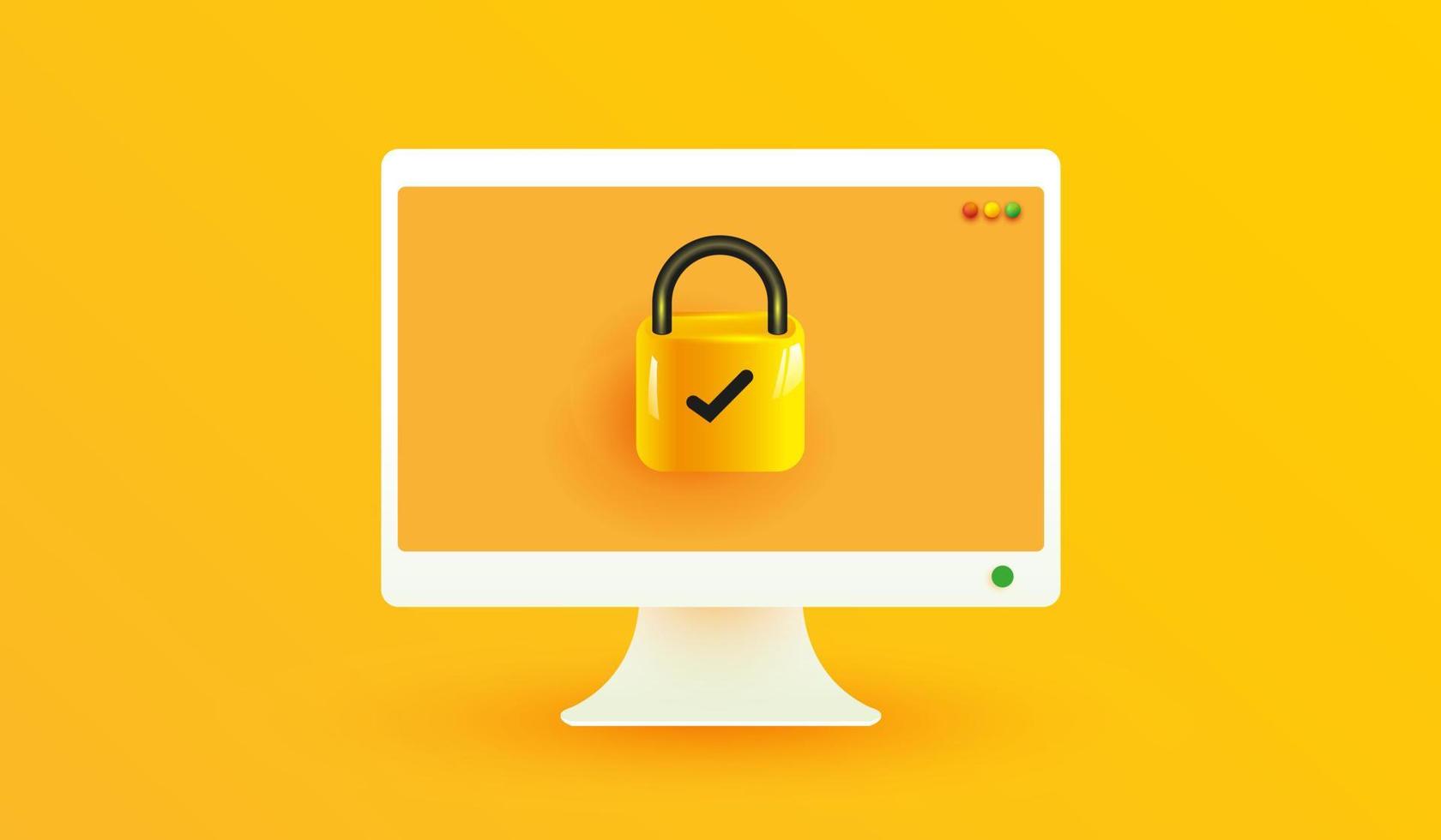 Computer security icon. Password protected icon on yellow backround for mobile applications and website concept 3d vector illustration style