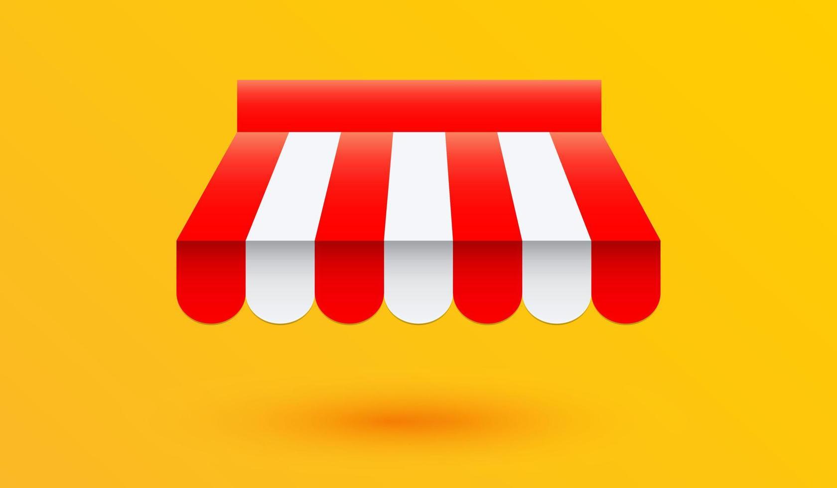 Red and white stripe awning for store or marketplace on yellow background. vector