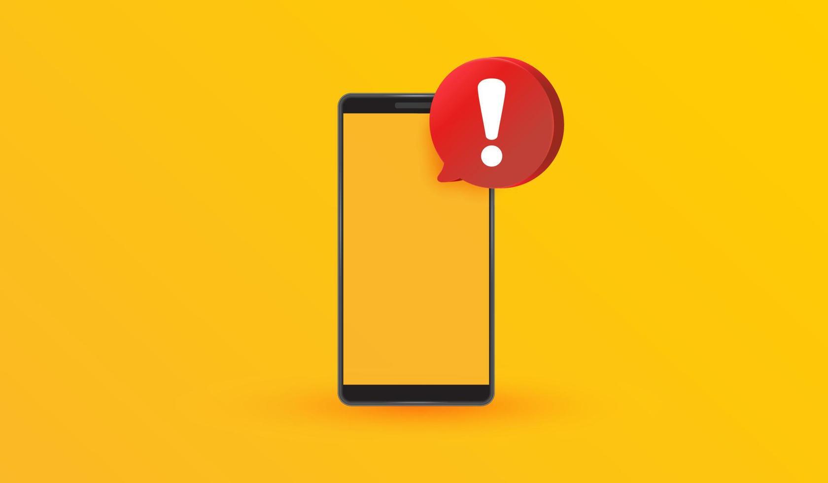 notificación de alerta en el icono de la pantalla del teléfono inteligente en la ilustración de vector de fondo amarillo. recordatorio importante.