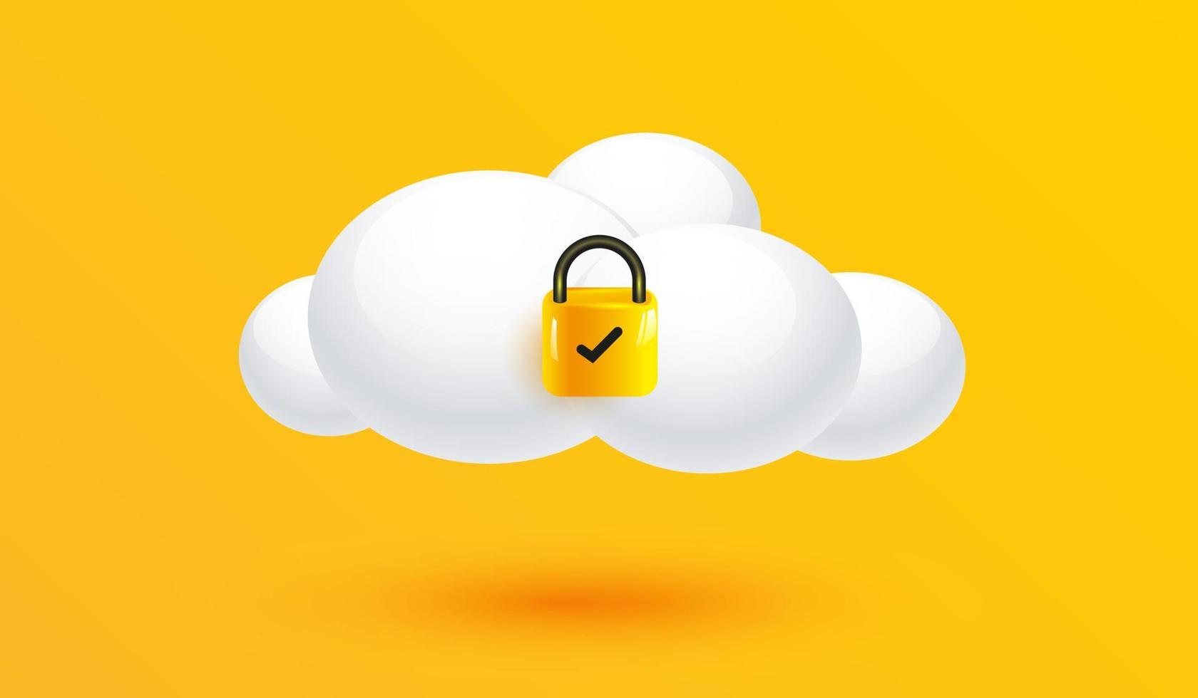 icono de seguridad en la nube. icono protegido por contraseña en el fondo amarillo para aplicaciones móviles y concepto de sitio web estilo de ilustración vectorial 3d vector