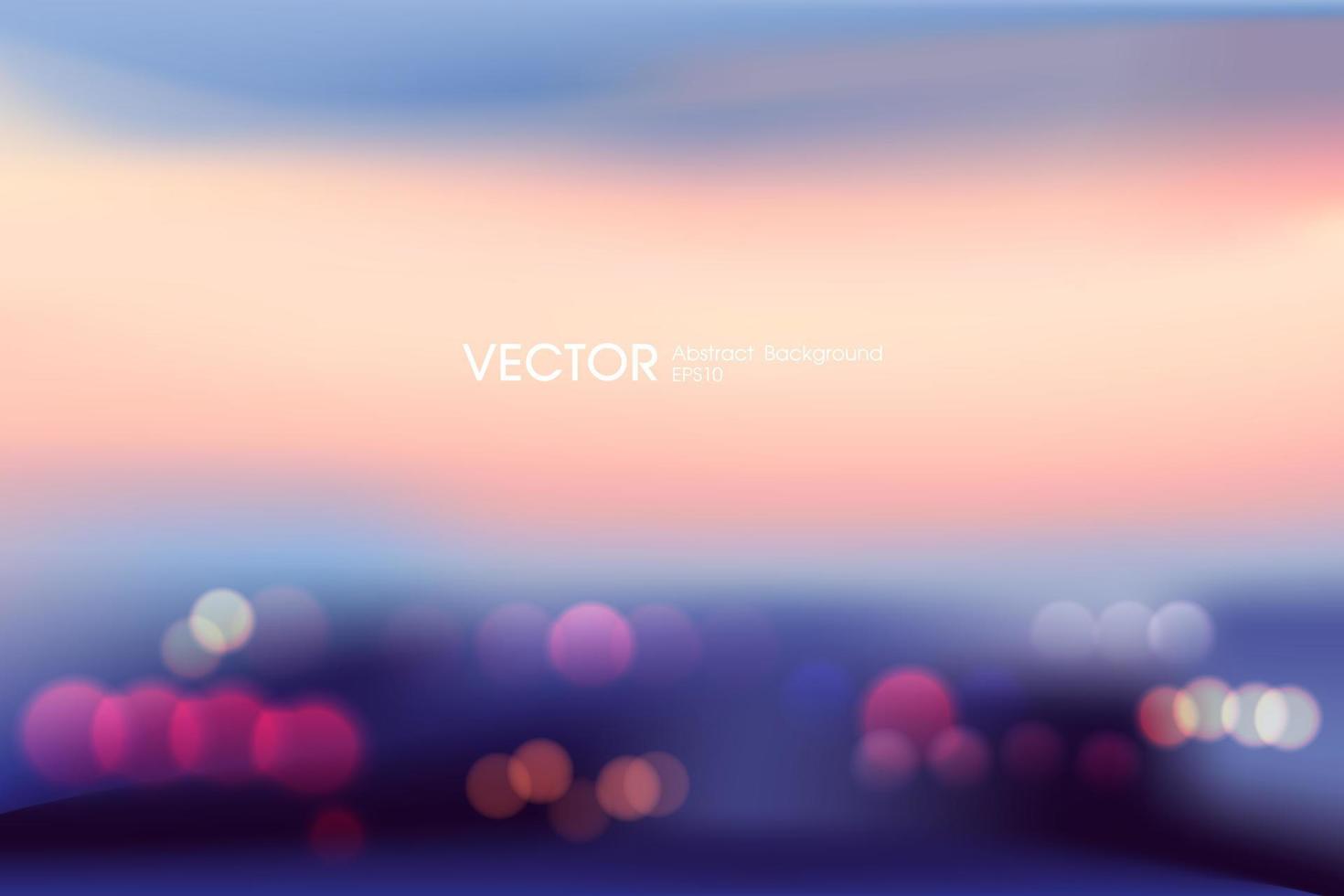 desenfoque y bokeh luz del paisaje urbano con nubes y cielo en el crepúsculo o la puesta del sol. fondo de amanecer con concepto de espacio de copia vector