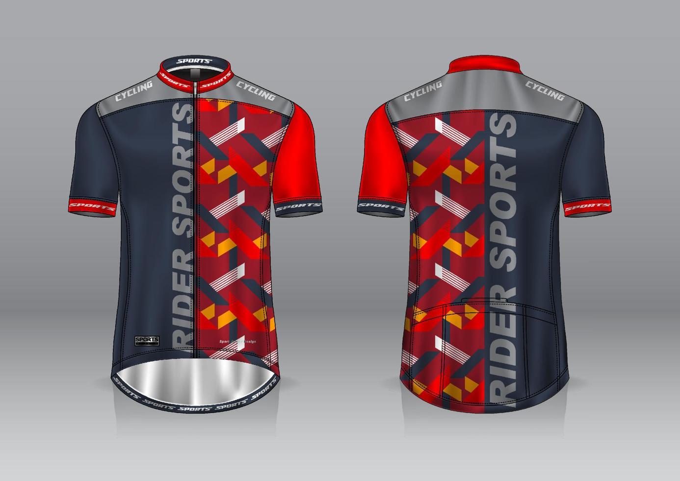 diseño de camiseta para ciclismo, vista frontal y posterior, y fácil de editar e imprimir en tela, ropa deportiva para equipos ciclistas vector