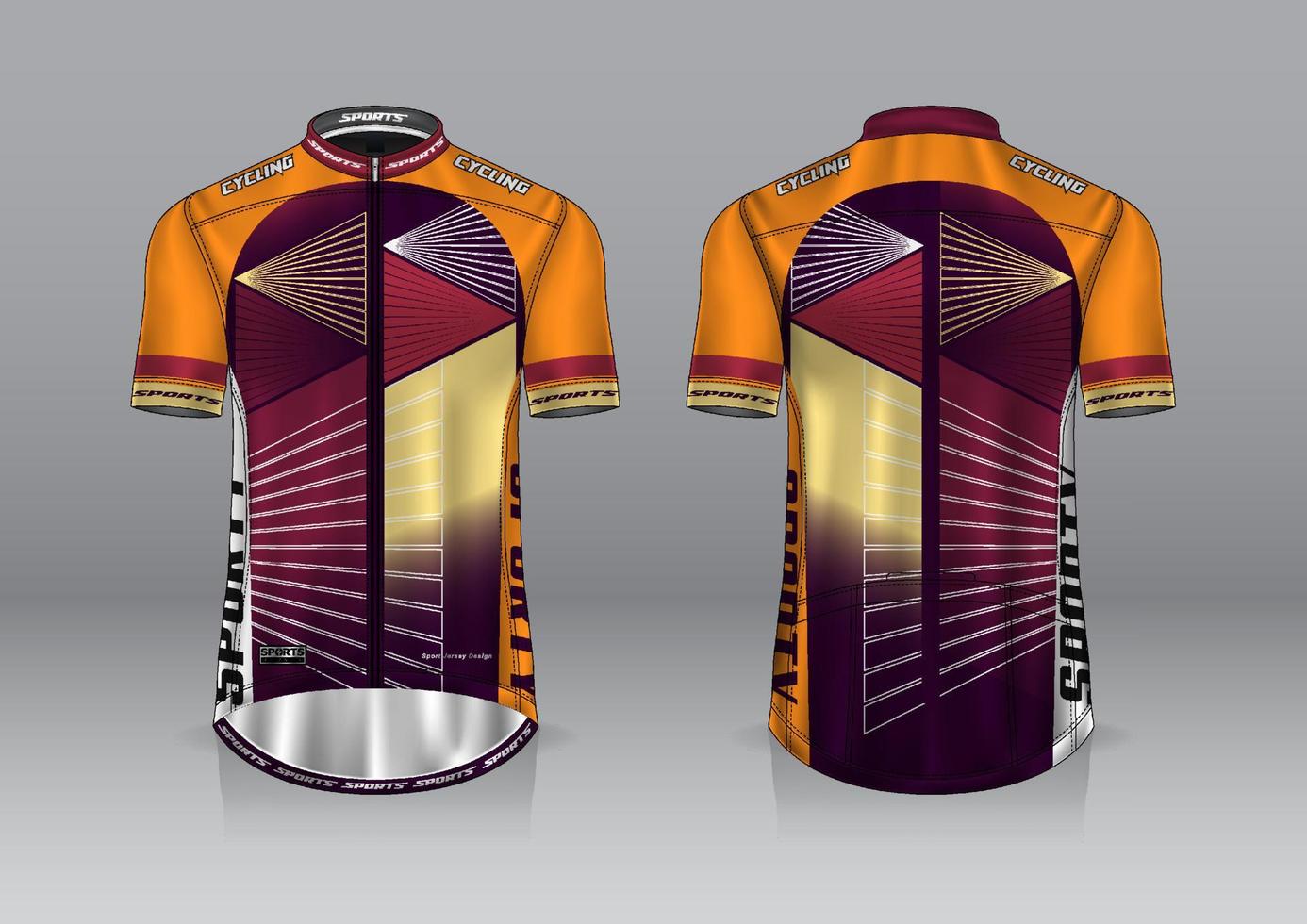 diseño de camiseta para ciclismo, vista frontal y posterior, y fácil de editar e imprimir en tela, ropa deportiva para equipos ciclistas vector