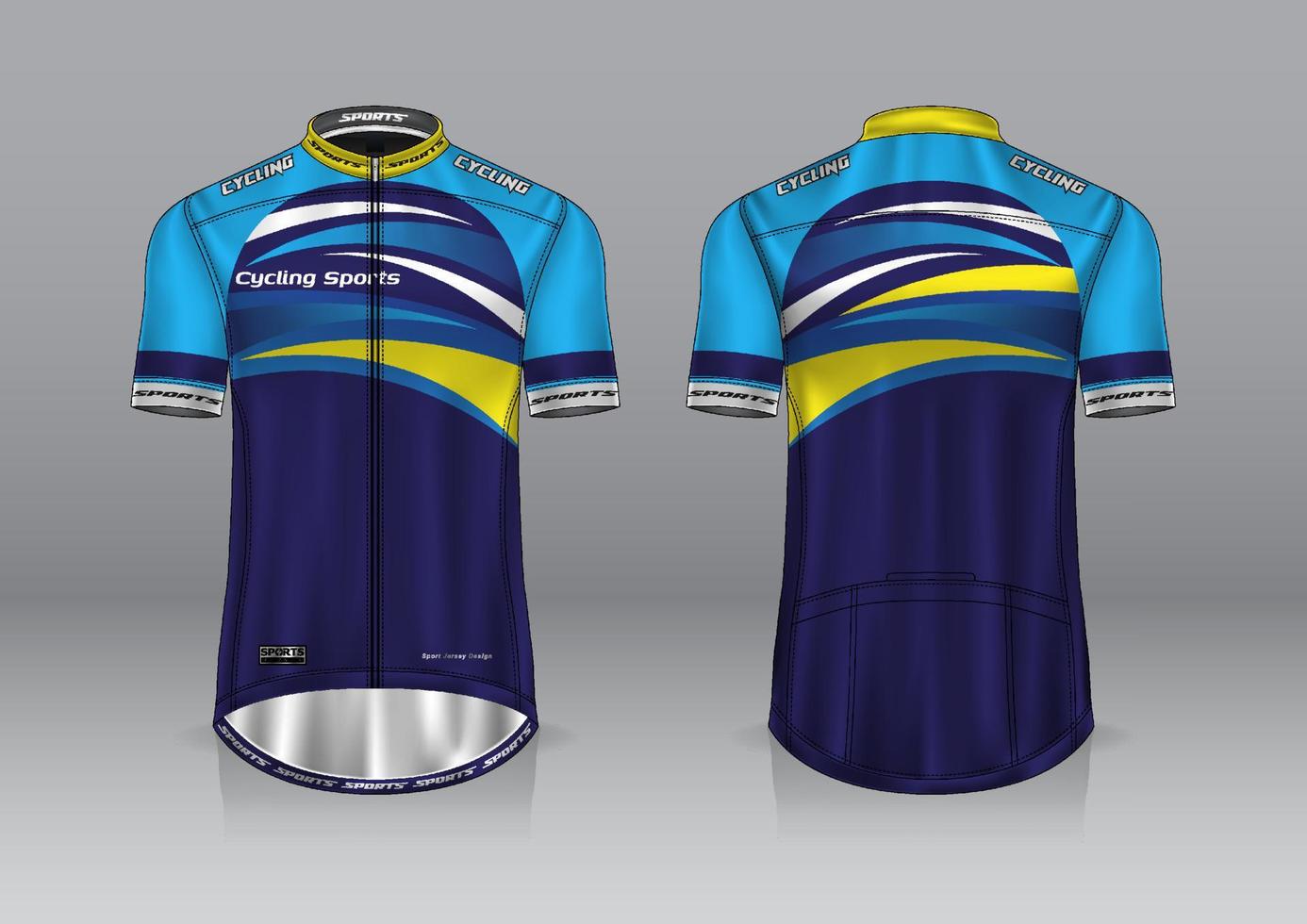 diseño de camiseta para ciclismo, vista frontal y posterior, y fácil de editar e imprimir en tela, ropa deportiva para equipos ciclistas vector