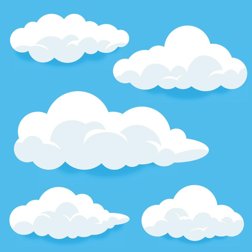 conjunto de nubes de dibujos animados en el cielo vector