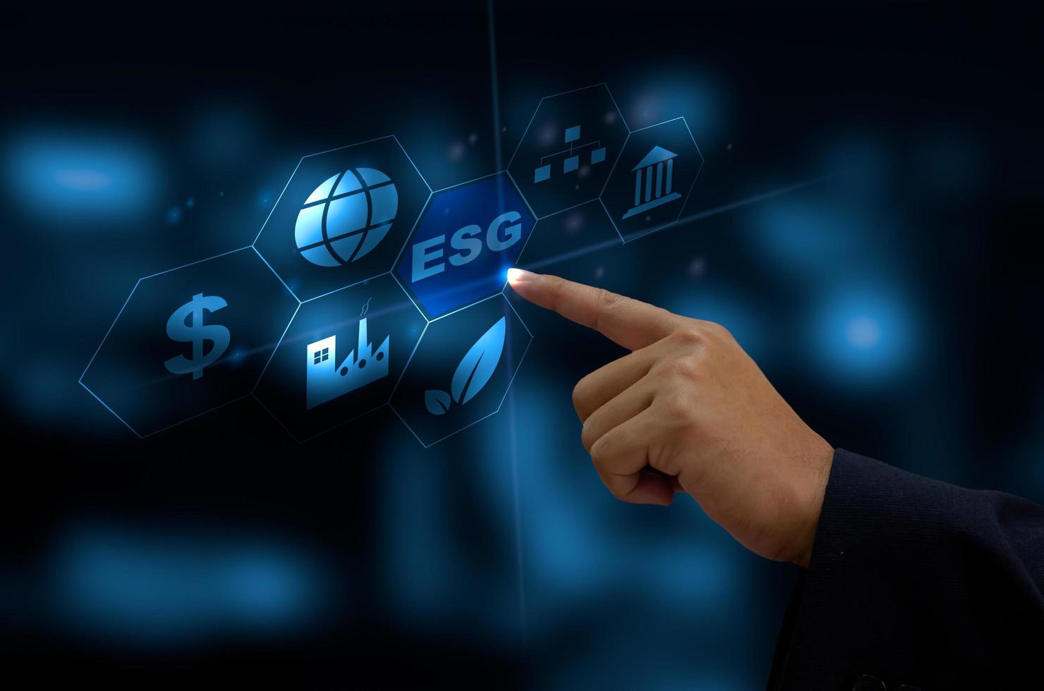 Sustainable business concept EnvironmentalSocial Governance ESG.Hand touching icon business virtual on screen. photo