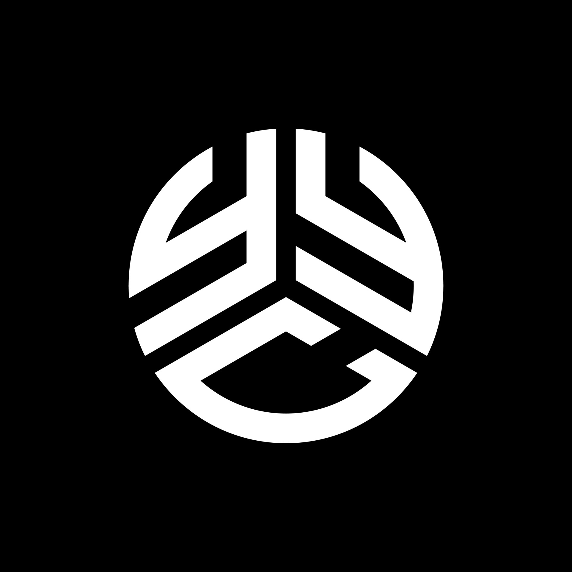 YYC letter logo design on black background. YYC creative initials