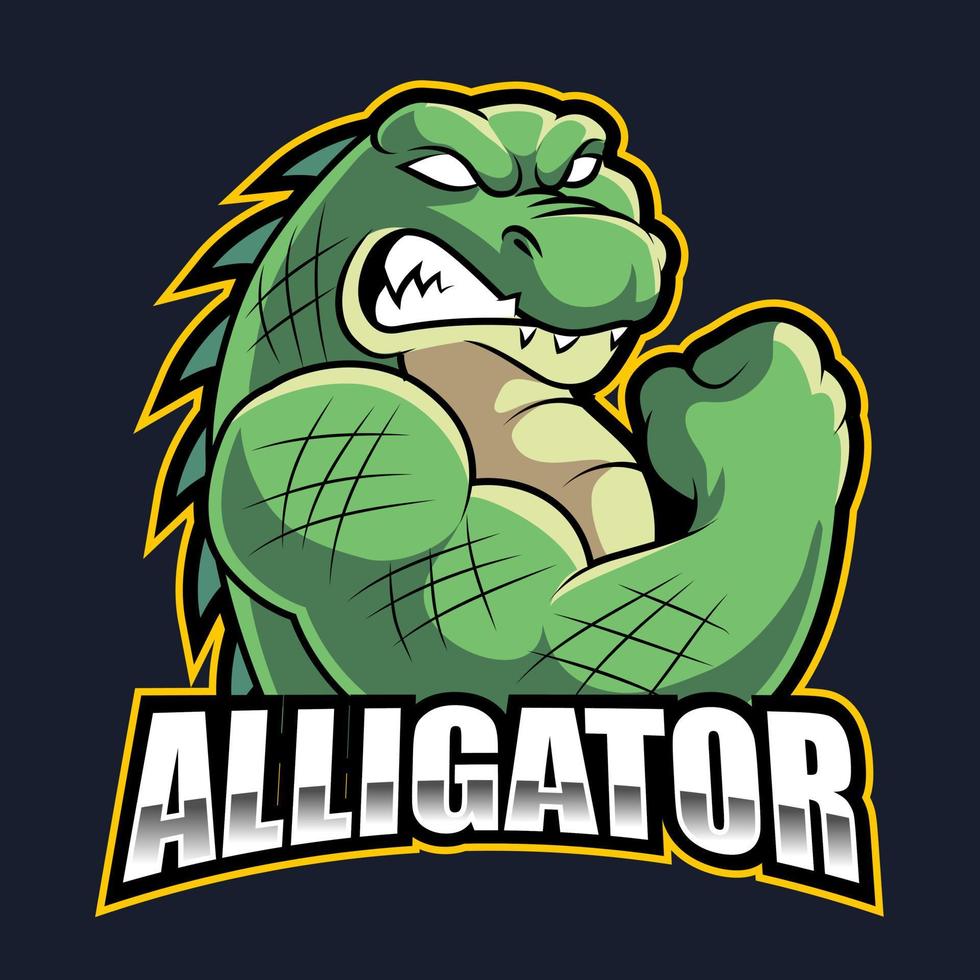 cocodrilo fuerte enojado, mascota esports logo vector ilustración para juegos y streamer