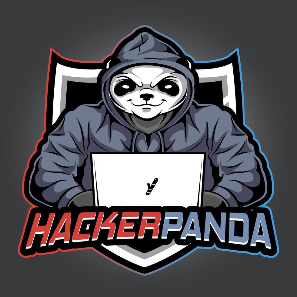 concepto de logotipo de mascota hacker panda vector