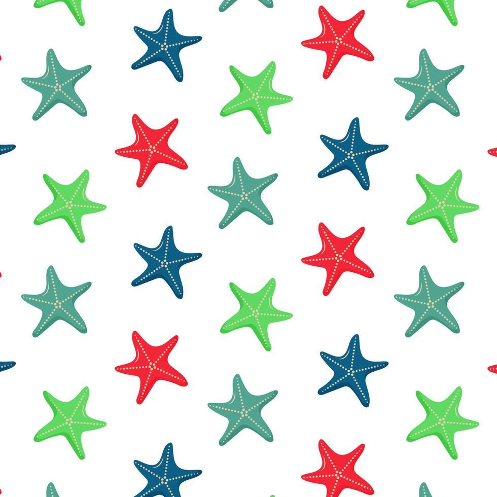 Colorful starfishes seamless pattern. Marine background. vector