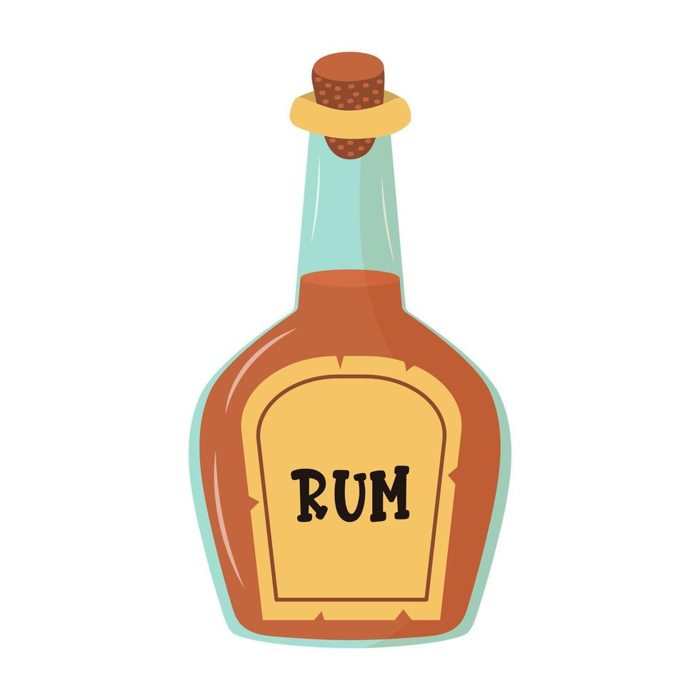 Glass bottle of rum. Alcoholic drink in cartoon style. vector