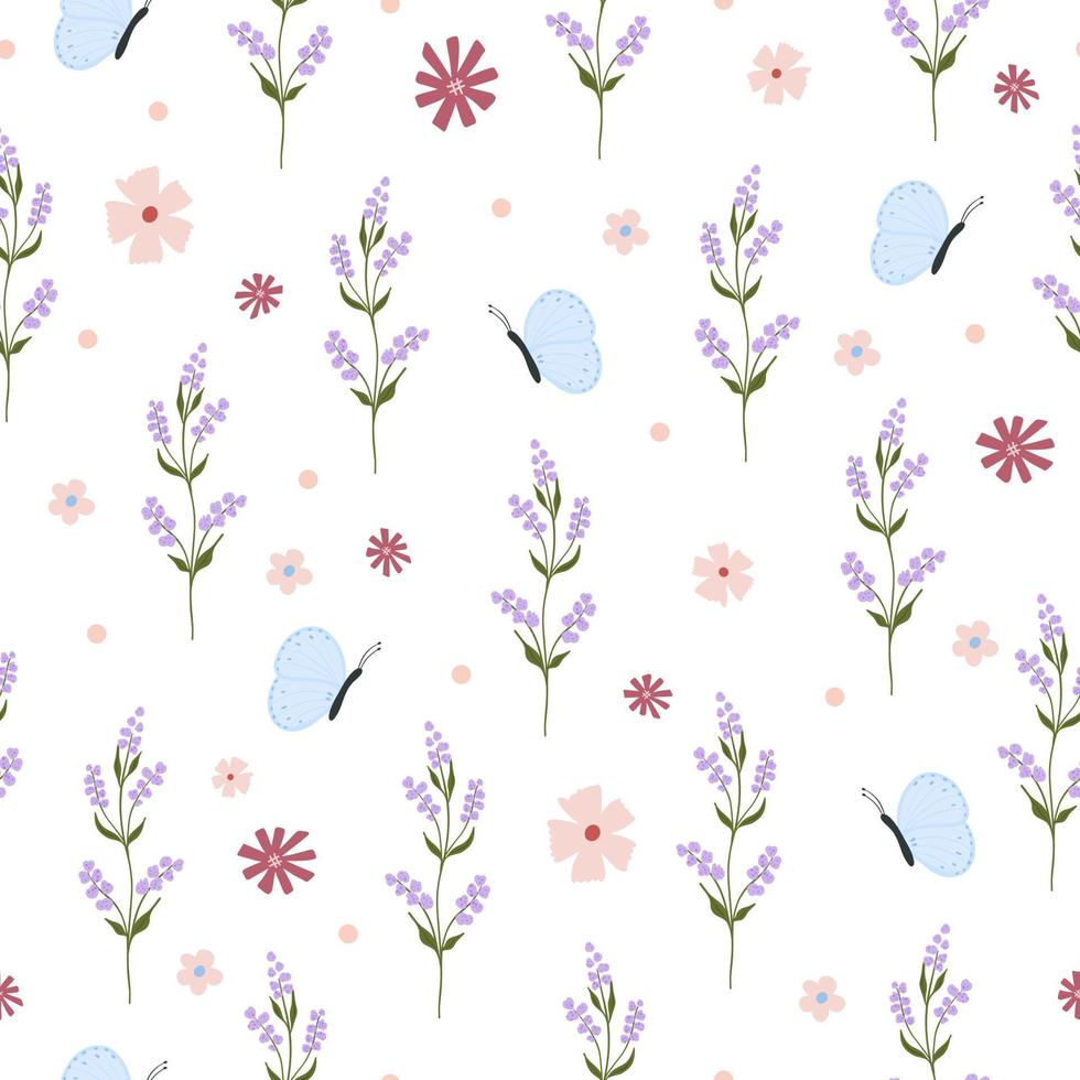 Seamless flower pattern. Bright floral background with blossoms and blooms print. Colored flat vector illustration for textile. Repeating texture design.