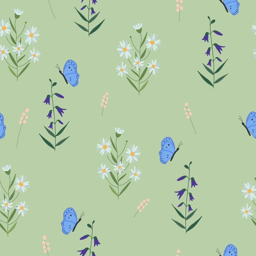 Seamless flower pattern. Bright floral background with blossoms and blooms print. Colored flat vector illustration for textile. Repeating texture design.