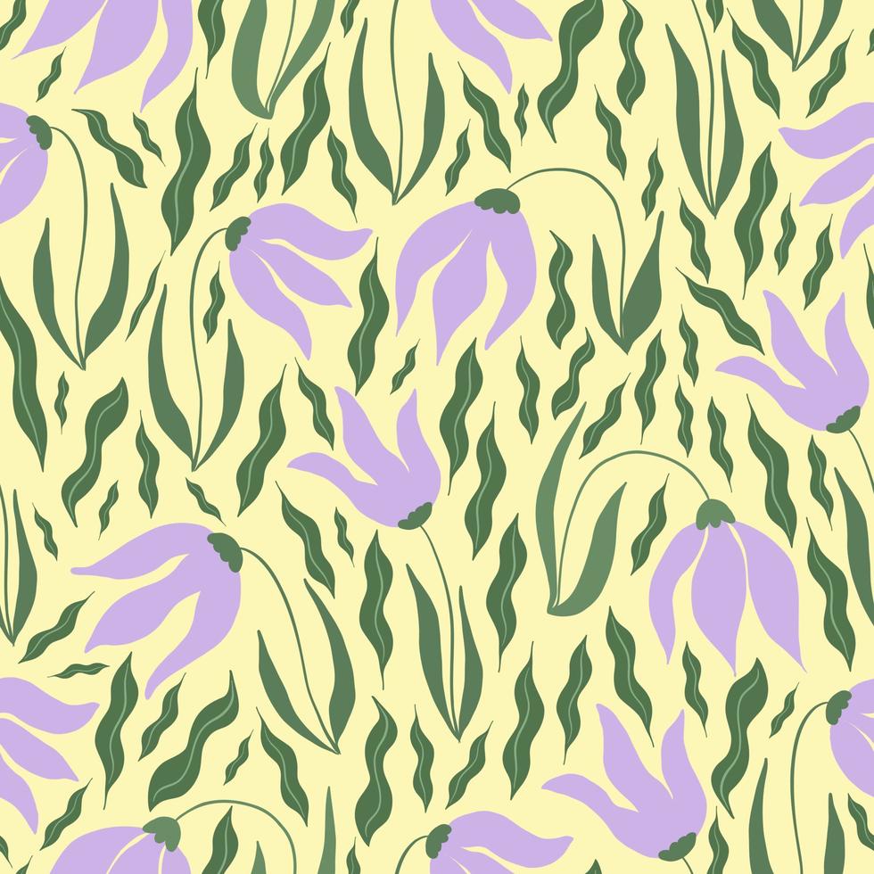 Seamless flower pattern. Bright floral background with blossoms and blooms print. Colored flat vector illustration for textile. Repeating texture design.